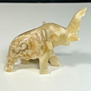 Hand Carved Marble Quartz Elephant Raised Trunk Up For Good Luck 3" Tall